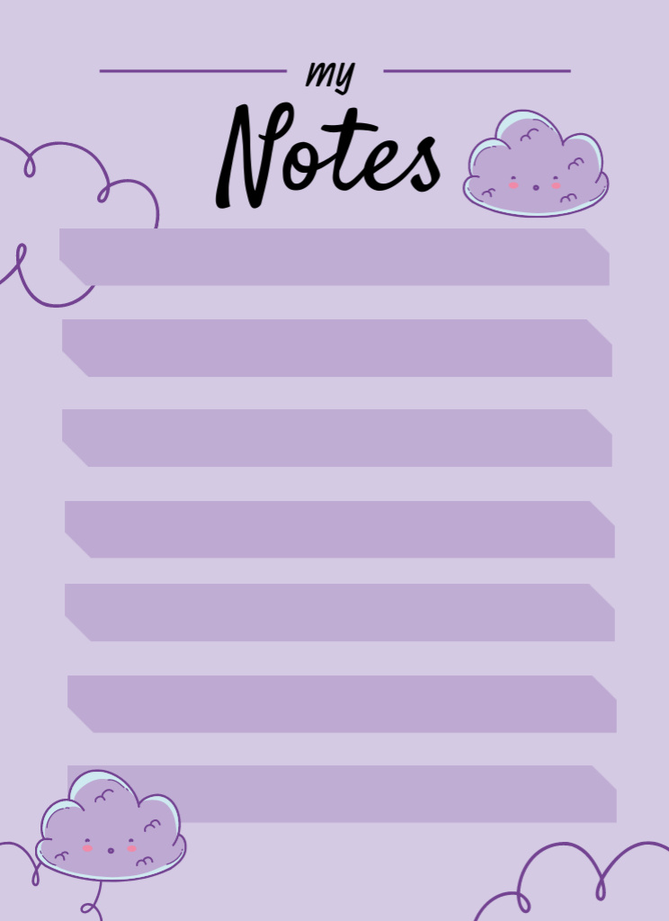 Daily Planner with Cute Clouds Illustration Notepad 4x5.5in Modelo de Design