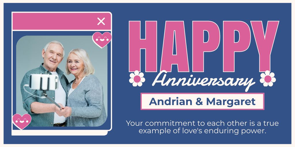 Anniversary of Elderly Couple on Blue Twitter Šablona návrhu