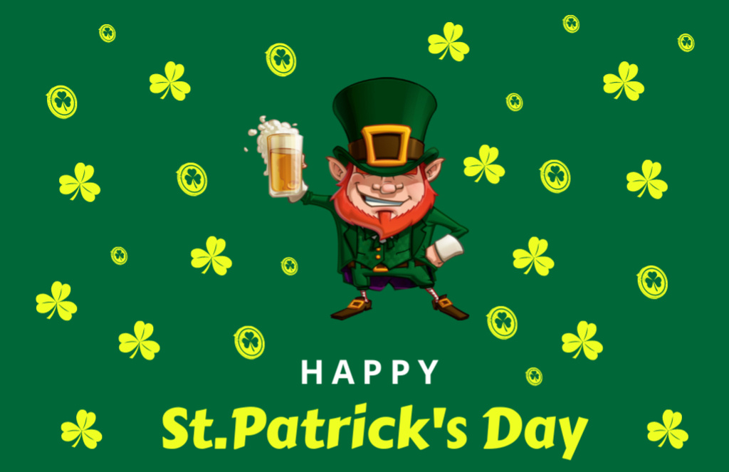 Happy St. Patrick's Day Greeting with Leprechaun Thank You Card 5.5x8.5in Design Template