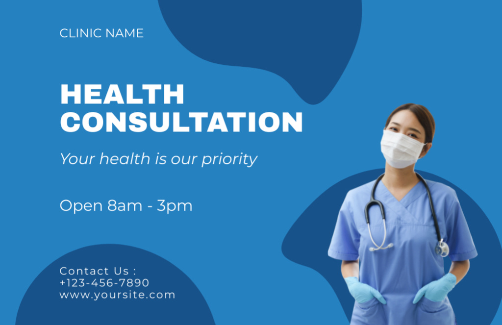 Health Consultations Ad with Asian Nurse Thank You Card 5.5x8.5in – шаблон для дизайна