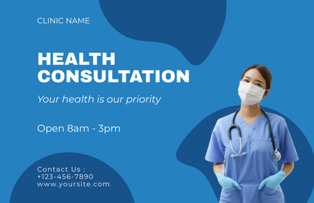 Health Consultations Ad with Asian Nurse Thank You Card 5.5x8.5in Design Template