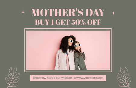 Mom with Daughter in Cool Sunglasses on Mother's Day Sale Promotion Thank You Card 5.5x8.5in – шаблон для дизайна