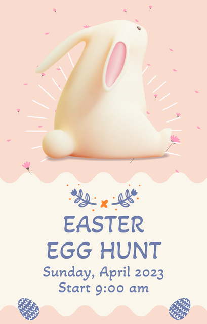 Easter Egg Hunt Announcement with Cute Bunny Invitation 4.6x7.2inデザインテンプレート