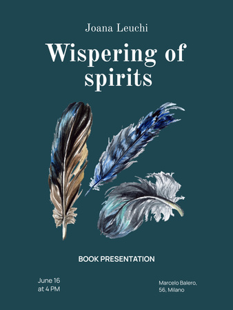 Book Presentation Announcement with Illustration of Feathers Poster US Design Template