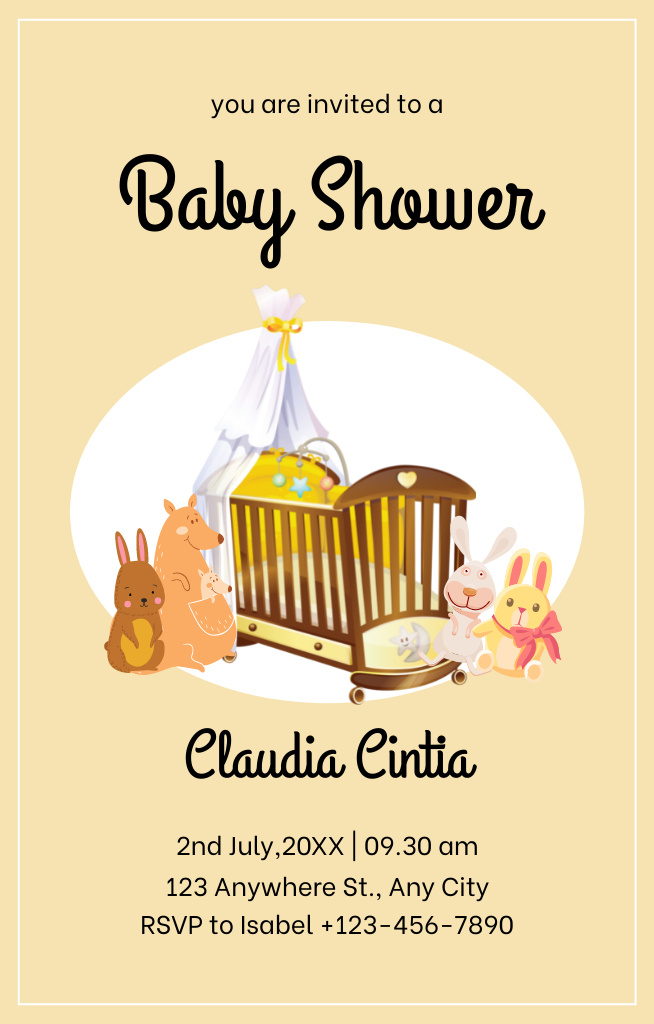 Baby Shower Celebration Notice Invitation 4.6x7.2in Design Template