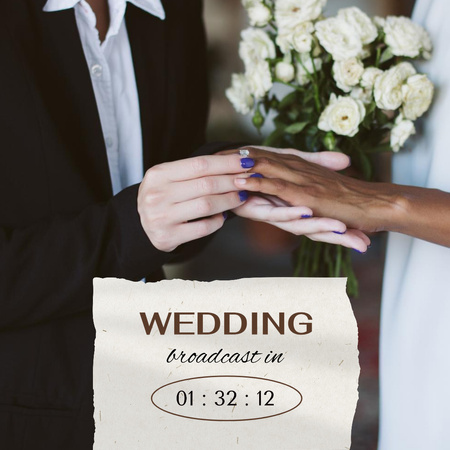 Wedding Broadcast Announcement with Couple Exchanging Rings Instagram tervezősablon