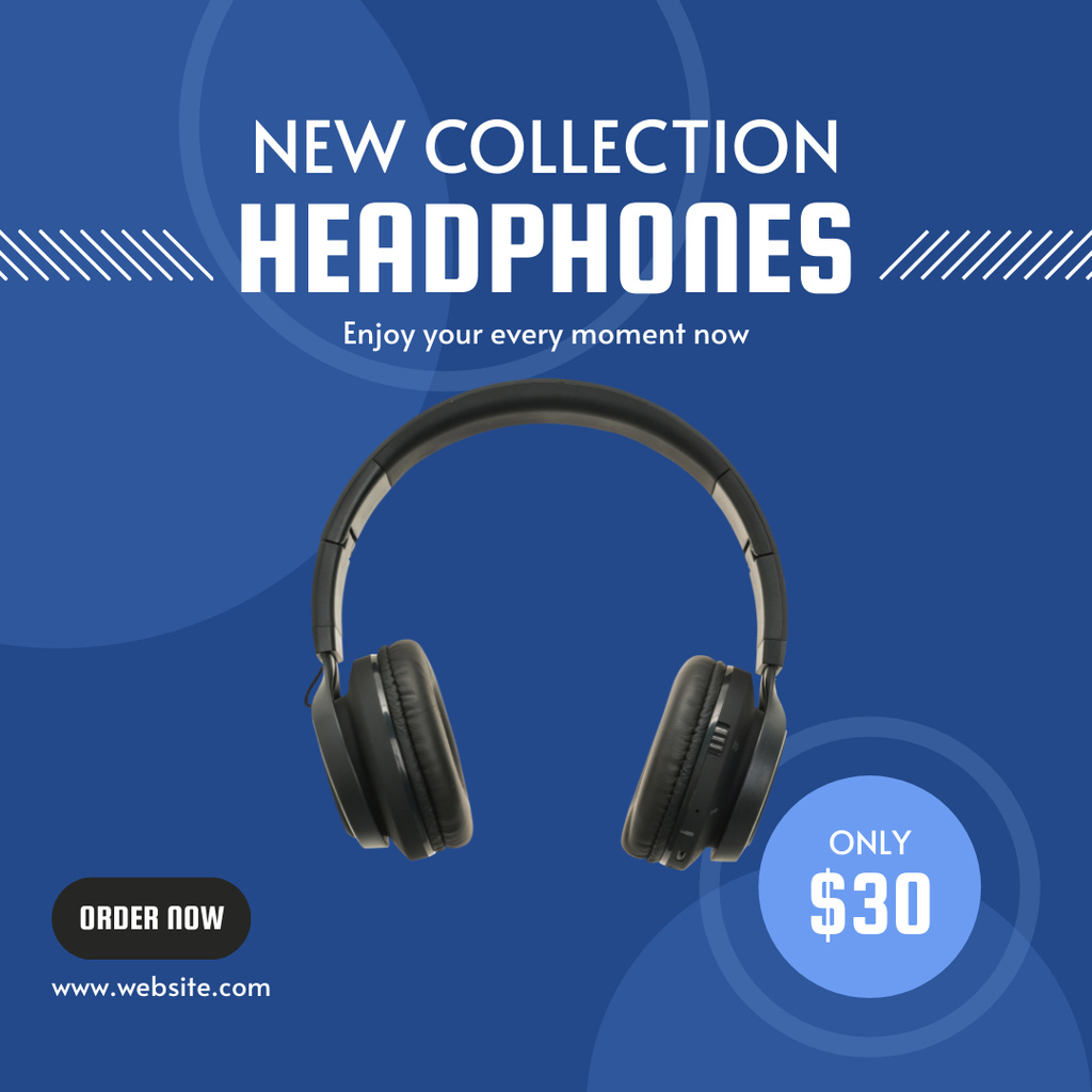 Plantilla de diseño de Selling New Collection Headphones on Blue Instagram 