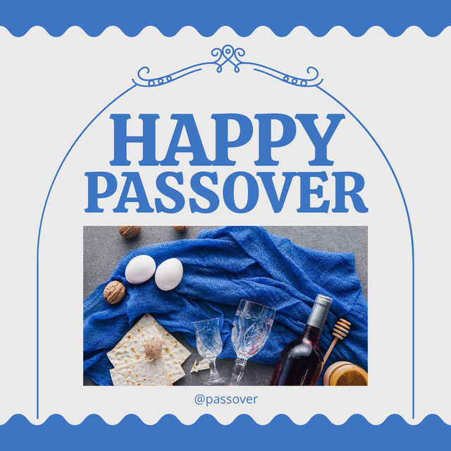 Passover Greeting with Wine on Blue Instagram Šablona návrhu