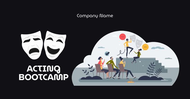 Illustration of Rehearsals at Acting Bootcamp Facebook AD Design Template
