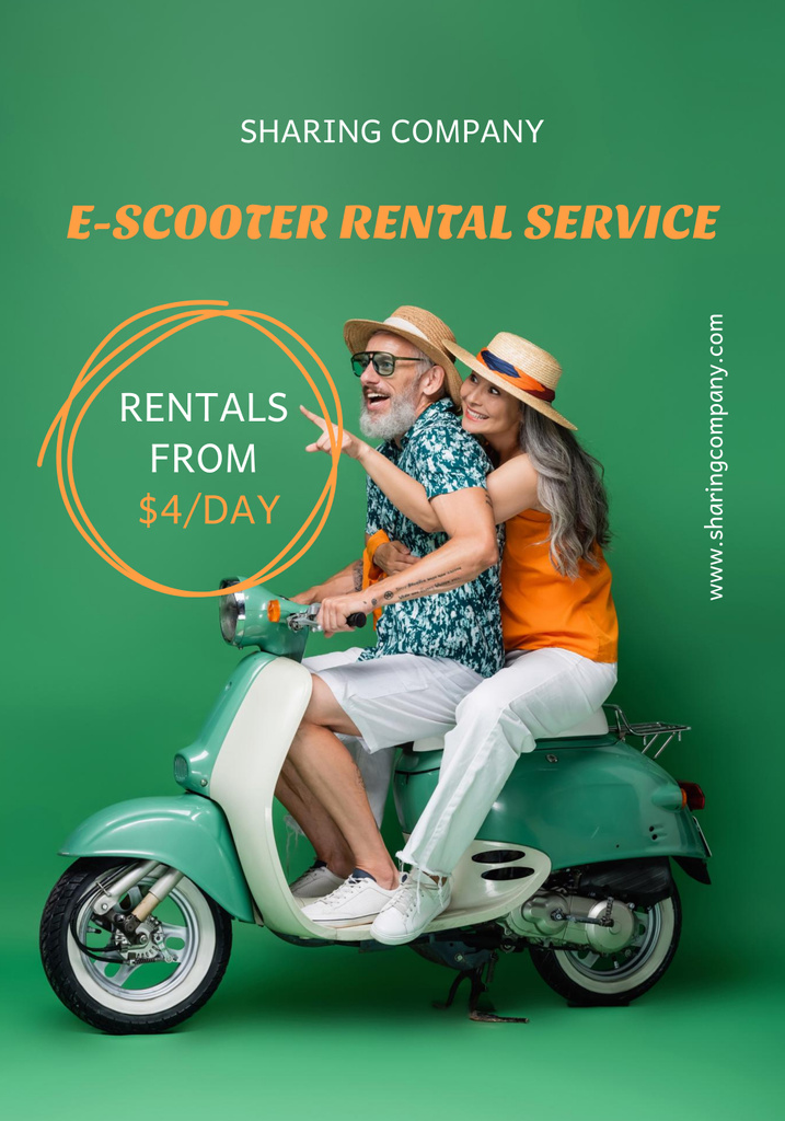 Green Ad of E-scooter for Rent Poster 28x40in – шаблон для дизайну