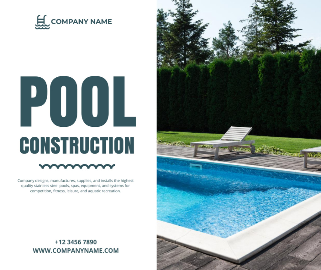 Service Offering Ad of Pool Construction Company Facebookデザインテンプレート