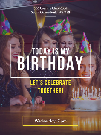Birthday Invitation Girl blowing Candles on Cake Poster US – шаблон для дизайну