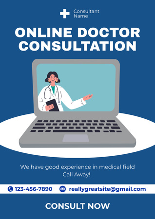 Online Doctor Consultations Offer With Laptop Poster Design Template