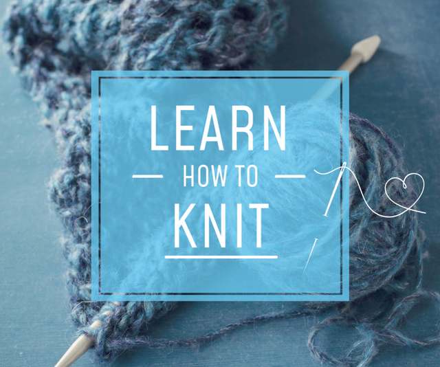 Designvorlage Knitting Workshop Advertisement Needle and Yarn in Blue für Medium Rectangle