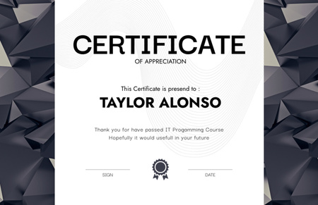 Appreciation for Passing IT Programming Course Certificate 5.5x8.5in Design Template