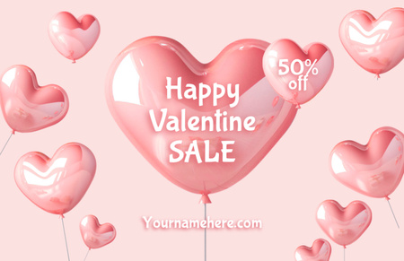 Valentine's Day Sale Announcement with Pink Hearts Thank You Card 5.5x8.5inデザインテンプレート