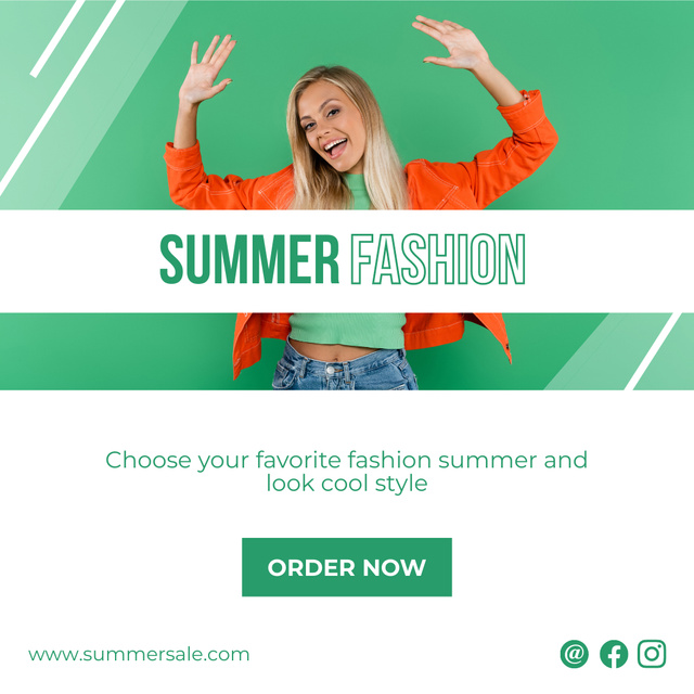 Plantilla de diseño de Summer Fashion Sale Ad on Green Animated Post 