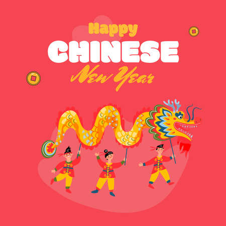 Chinese New Year Holiday Greeting with Dragon Instagram Design Template