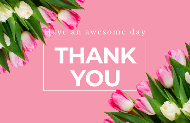 Thank You Message with Spring Tulips Thank You Card 5.5x8.5in – шаблон для дизайна