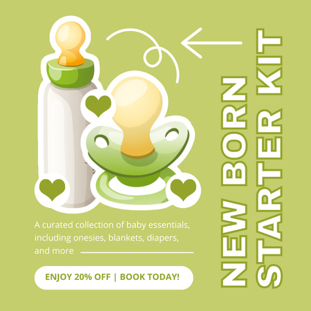 Discount on Newborn Starter Kit with Feeding Bottle Instagram AD Design Template