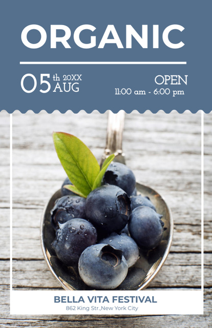 Lovely Organic Food Festival With Blueberries In August Flyer 5.5x8.5in Šablona návrhu