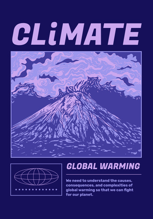 Climate Change Awareness with Volcano Poster 28x40in Design Template