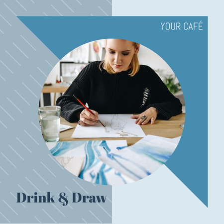 Drink And Draw In Cafe Instagram Modelo de Design