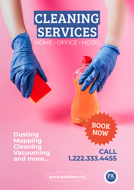 Cleaning Service Offer With Booking And Description Poster A3 Design Template