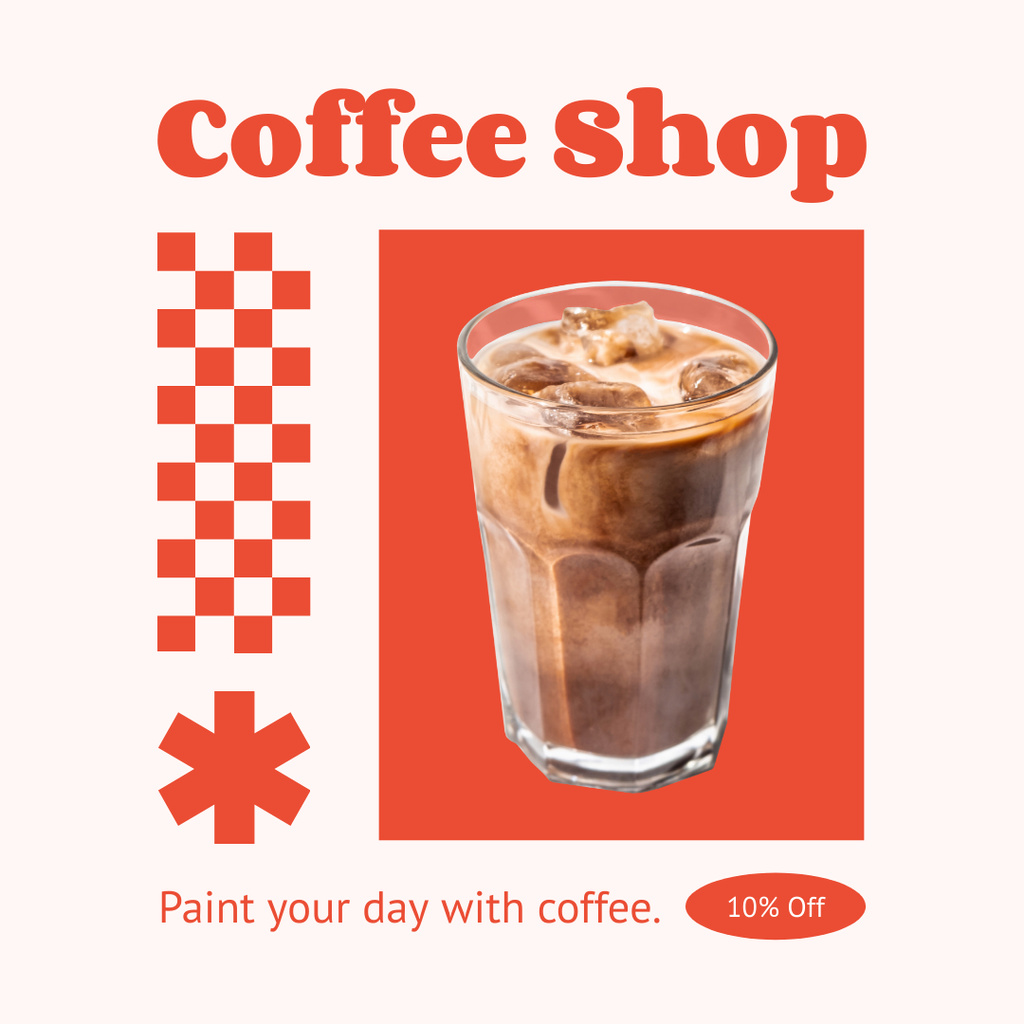 Tasty Ice Coffee In Glass At Lowered Price Instagram AD Design Template