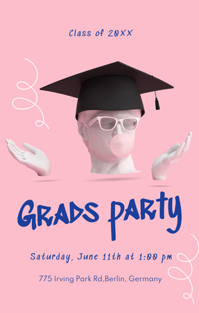 Graduation Party With Statue In Hat and Sunglasses Invitation 4.6x7.2in Design Template