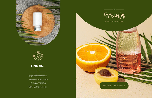 Natural Cosmetics Overview with Oil Bottle Brochure 11x17in Bi-fold Πρότυπο σχεδίασης