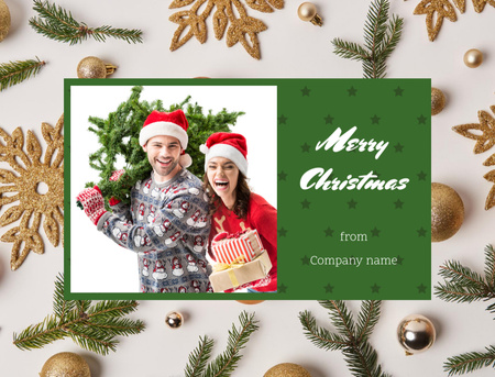 Designvorlage Christmas Cheers With Couple in Warm Sweaters für Postcard 4.2x5.5in