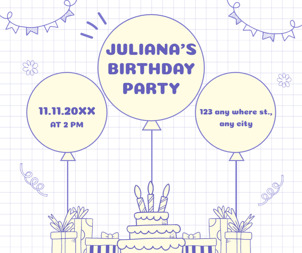 Birthday Party Announcement with Cake Sketch Facebook tervezősablon