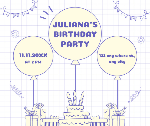 Ontwerpsjabloon van Facebook van Birthday Party Announcement with Cake Sketch