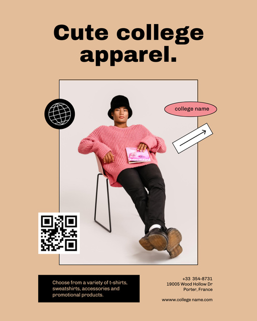 College Apparel and Merchandise with Student in Hat Poster 16x20inデザインテンプレート