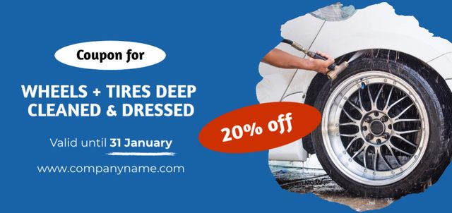 Offer of Tires and Wheels Cleaning with Discount Coupon Din Large Design Template