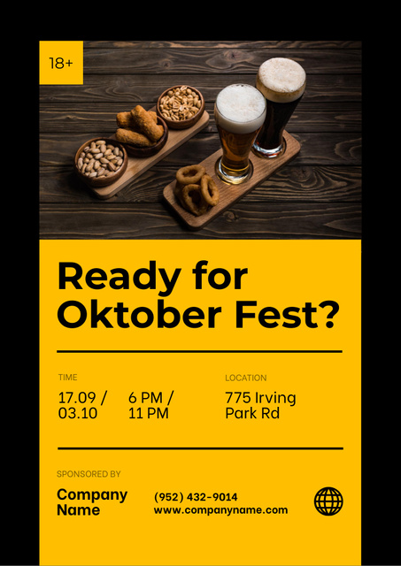 Oktoberfest Celebration with Beer and Snacks Flyer A4 Design Template