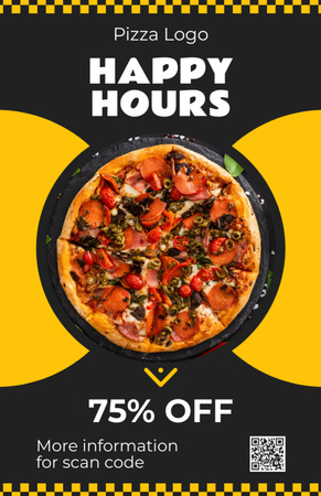 Pizza Discount Announcement on Yellow and Black Recipe Card Design Template