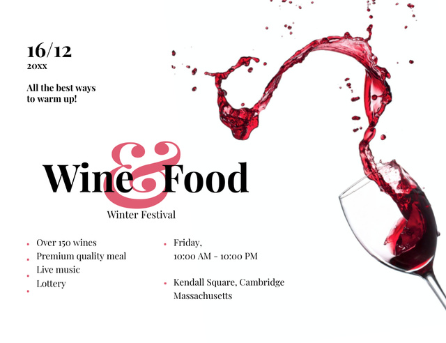 Plantilla de diseño de Pouring Red Wine In Glass At Food Festival Invitation 13.9x10.7cm Horizontal 