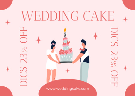 Designvorlage Bäckerei-Werbung mit Hochzeitspaar und festlicher Torte für Card