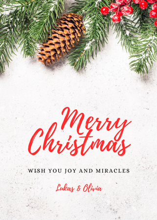 Christmas Festive Wishes of Joy and Miracle Postcard 5x7in Vertical Design Template