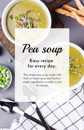 Pea Soup in Bowls with Ingredients on Table Recipe Card Design Template