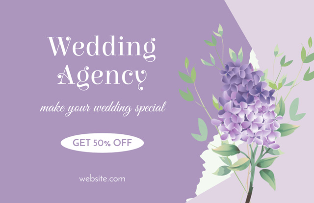 Wedding Agency Special Promo on Purple Thank You Card 5.5x8.5in Design Template