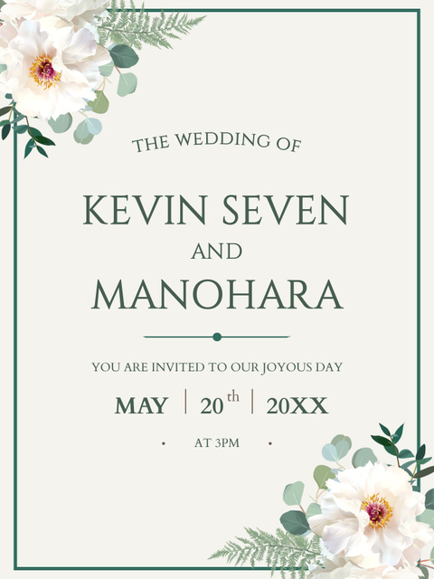 Wedding Celebration Announcement with Flowers Illustration Poster US Πρότυπο σχεδίασης