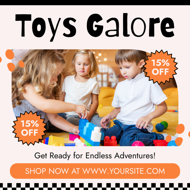Designvorlage Discount on Toys with Cute Little Children für Instagram AD