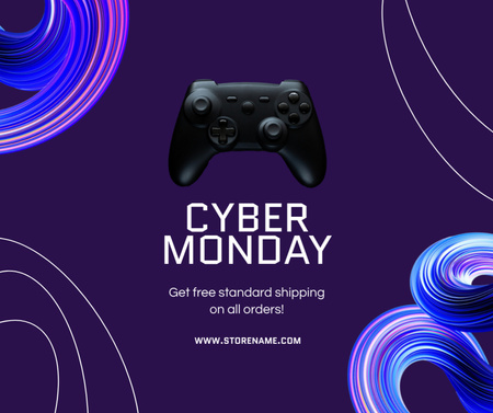 Cyber Monday sale,Facebook post design with gamepad Facebook Design Template
