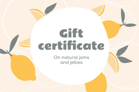 Natural Jams Offer with Lemons Illustration Gift Certificate Πρότυπο σχεδίασης