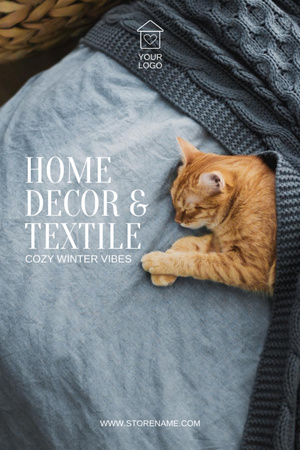 Template di design Excellent Home Decor and Textile Offer with Sleeping Cat Postcard 4x6in Vertical