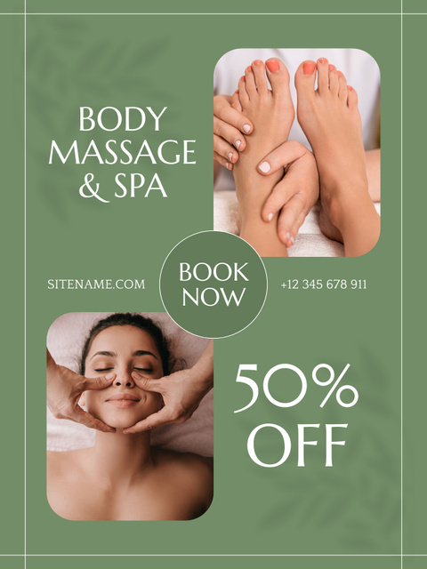 Body Massage and Spa Services Offer Poster USデザインテンプレート