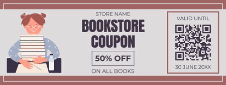 Bookstore Voucher with Illustration of Studying School Girl Coupon Modelo de Design